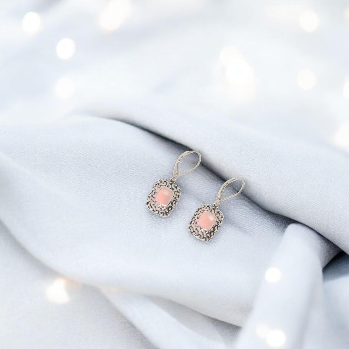 Bottled Up Designs Handmade Vintage Quilted Square Leverback Earrings, Sterling Silver, Eco Friendly, Made in USA, Birthday Gifts, Mothers Day, Women (Cobalt)