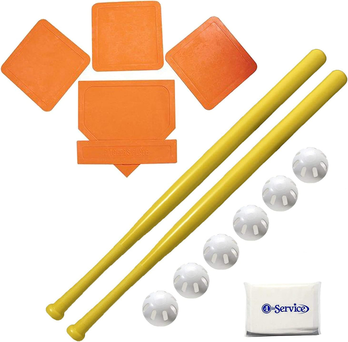 WIFFLE Ball 6 Baseballs Official Size - 6 Pack Ball 32" Bats 2 Pack, BSN Orange Throw Down Bases (5 Piece), Gift Set Bundle + Bonus NOIS Tissue Pack