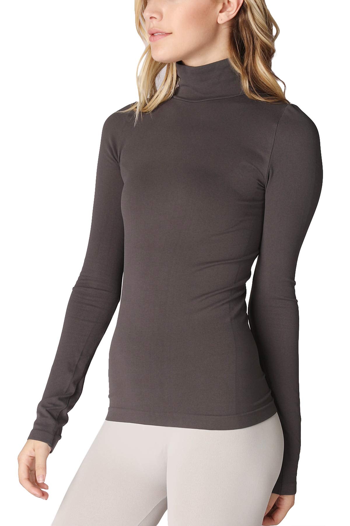NIKIBIKI Women Seamless Long Sleeve Mock Neck Top, Made in U.S.A, One Size