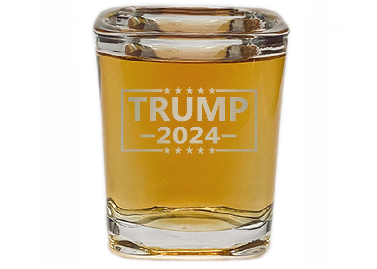 Rogue River Tactical Square shot glass Combo Trump 2024, US Constitution We The People USA Flag Tattered Shot Glass Gift For Military Veteran Republican Conservative or Patriotic American