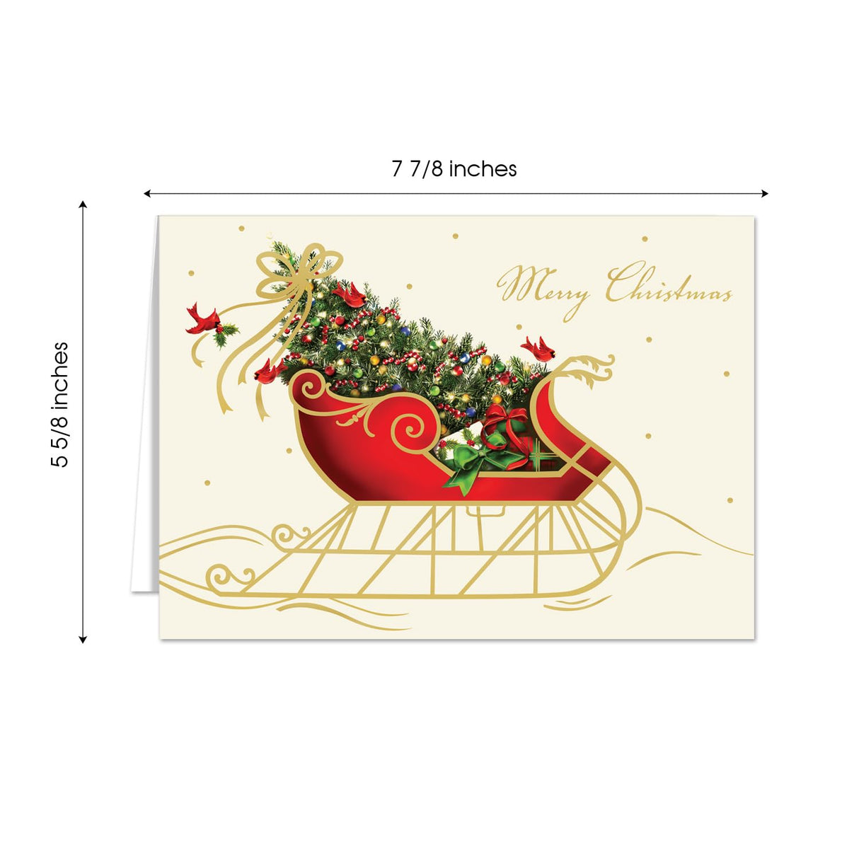 Masterpiece Sparkling Santa Christmas Cards / 16 Festive Holiday Cards Set With White Envelopes / 5 5/8" x 7 7/8" Winter Gold Foil Greeting Cards With Inside Verse/Made In The USA