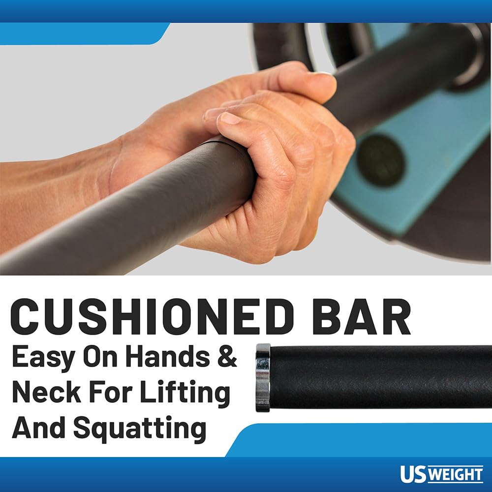 US Weight Barbell Weight Set for Home Gym with 55” padded Bar - Adjustable Weights for Exercise, Lifting, and to Build Muscle