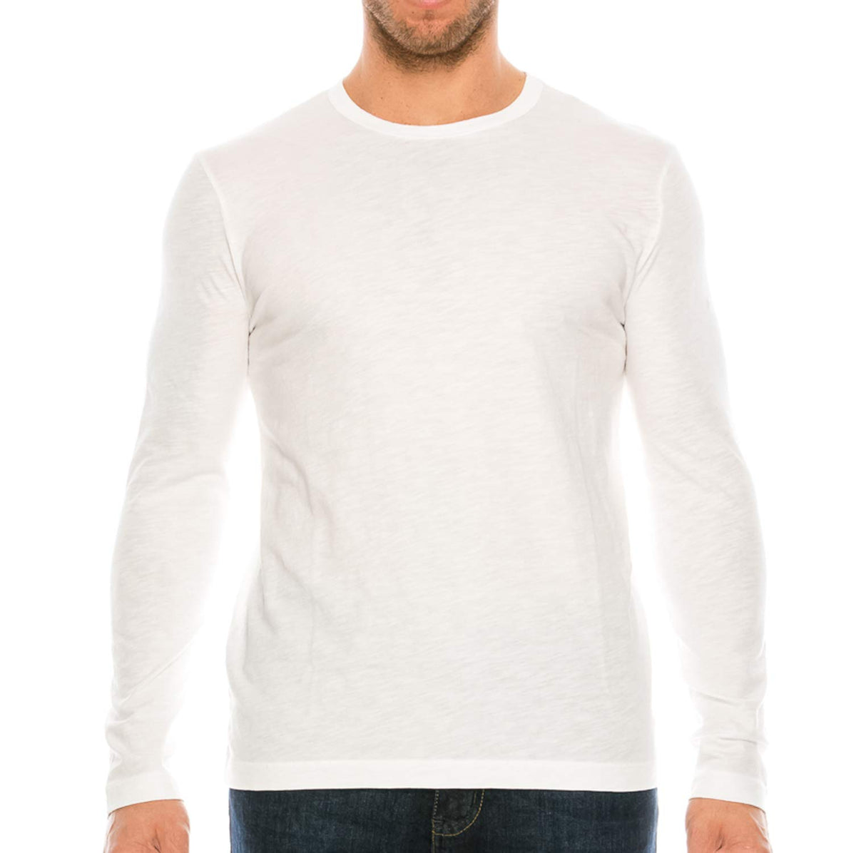 YURO-K Men's Binded Neck Premium Tri-Blend Classic Long Sleeve Crew Neck T-Shirt S-XX Large