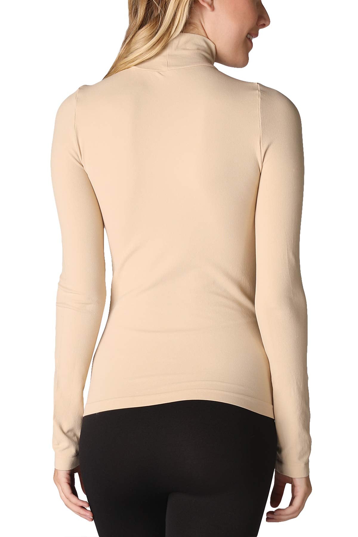 NIKIBIKI Women Seamless Long Sleeve Mock Neck Top, Made in U.S.A, One Size