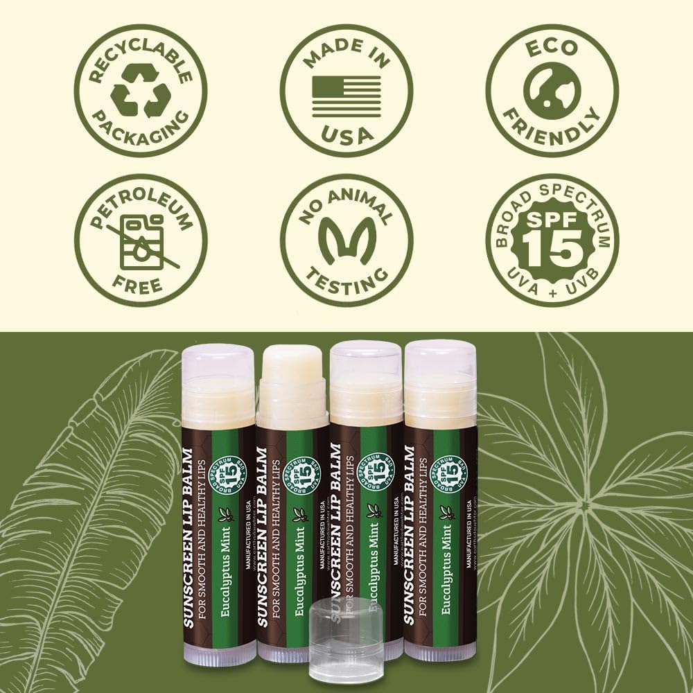 USDA Organic Lip Balm 6-Pack by Earth's Daughter Stocking Stuffers - Fruit Flavors, Beeswax, Coconut Oil, Vitamin E - Best Lip Repair Chapstick for Dry Cracked Lips - Moisturizing Lip Care