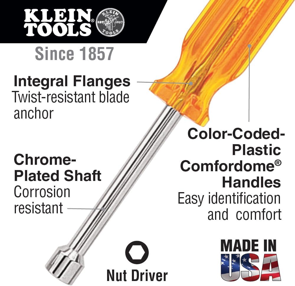 Klein Tools S106 5/16-Inch Nut Driver, 6-Inch Shaft, Made in USA