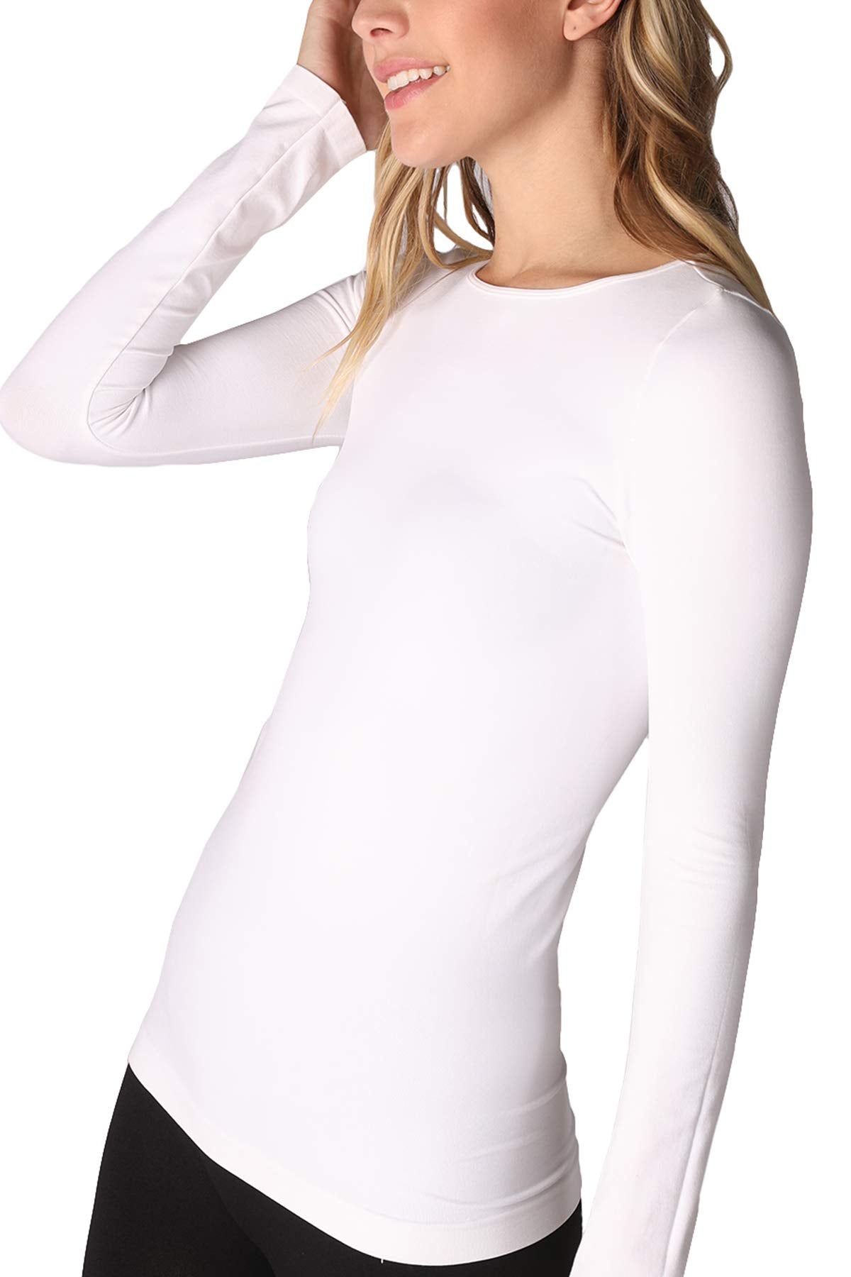 NIKIBIKI Women Seamless Long Sleeve Crew Neck Top, Made in U.S.A, One Size