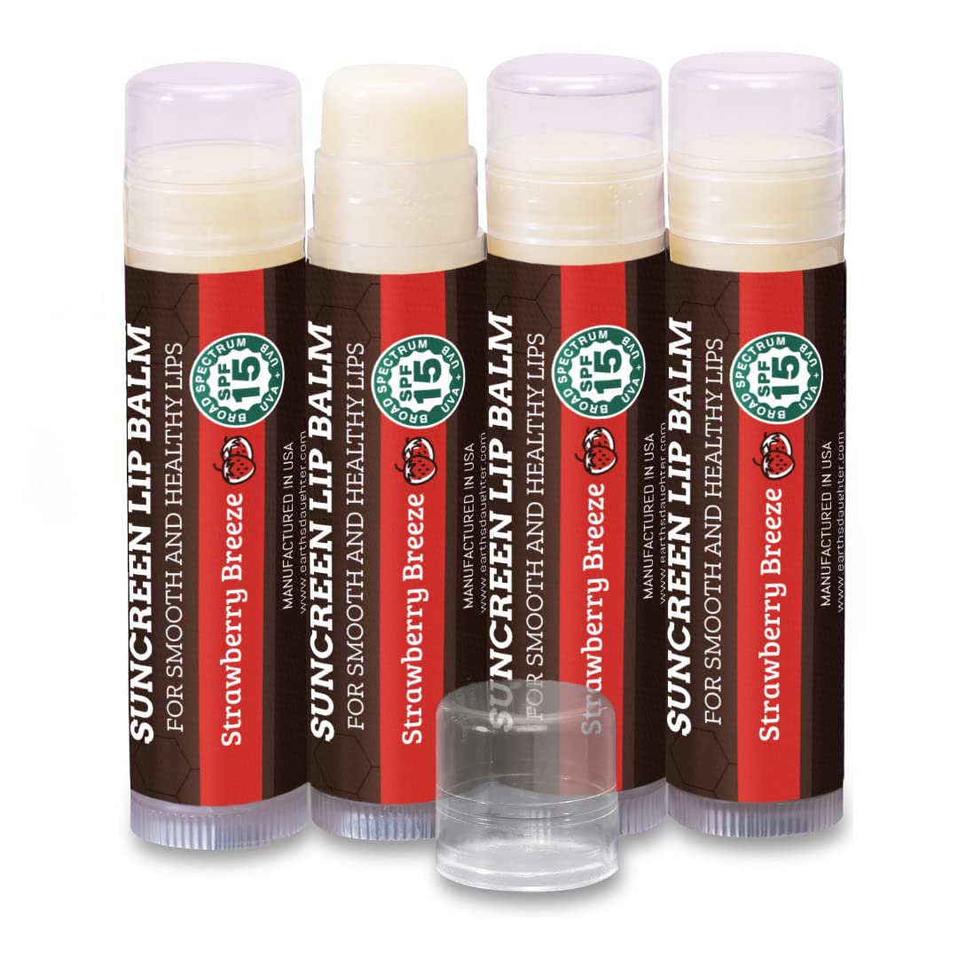 USDA Organic Lip Balm 6-Pack by Earth's Daughter Stocking Stuffers - Fruit Flavors, Beeswax, Coconut Oil, Vitamin E - Best Lip Repair Chapstick for Dry Cracked Lips - Moisturizing Lip Care