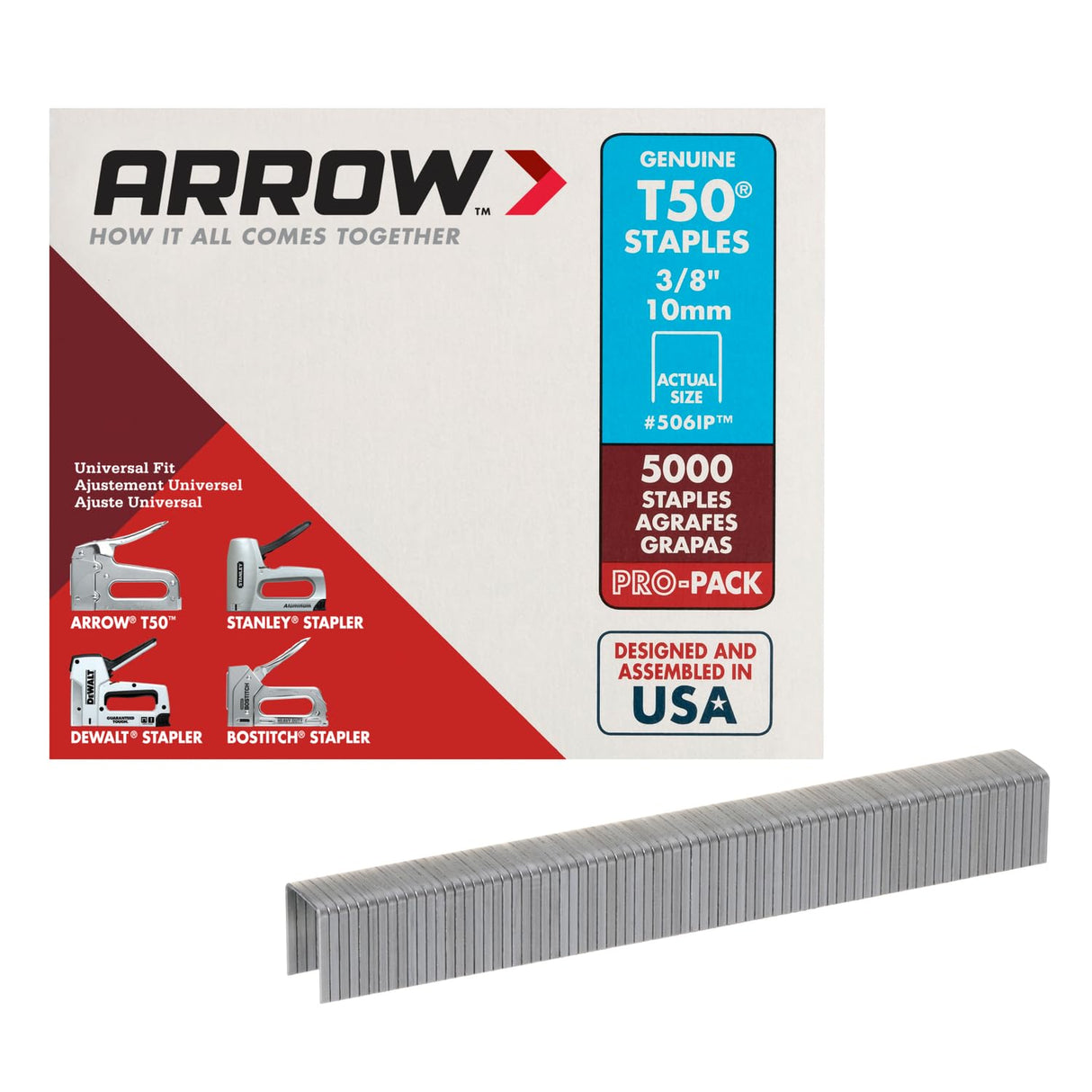 Arrow Fastener 505IP Heavy Duty T50 Staples for Upholstery, Construction, Furniture, Crafts, 3/8-Inch Crown Size, 5/16-Inch Leg Length, 5000-Pack, Made in the USA