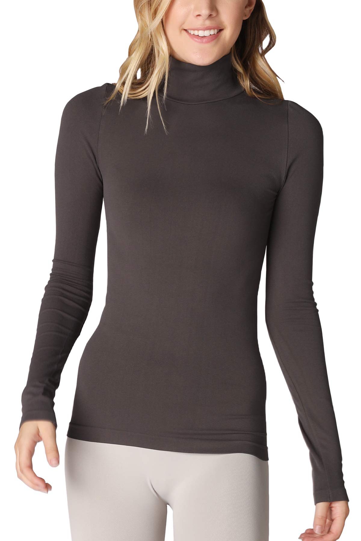 NIKIBIKI Women Seamless Long Sleeve Mock Neck Top, Made in U.S.A, One Size