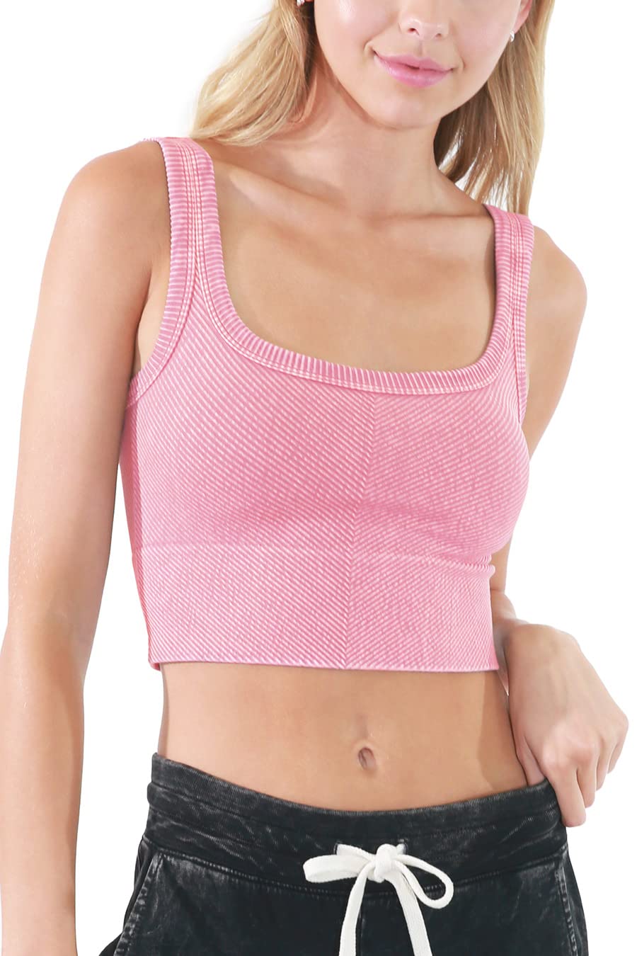 NIKIBIKI Women Seamless Vintage Chevron Ribbed Crop Top, Made in U.S.A, One Size