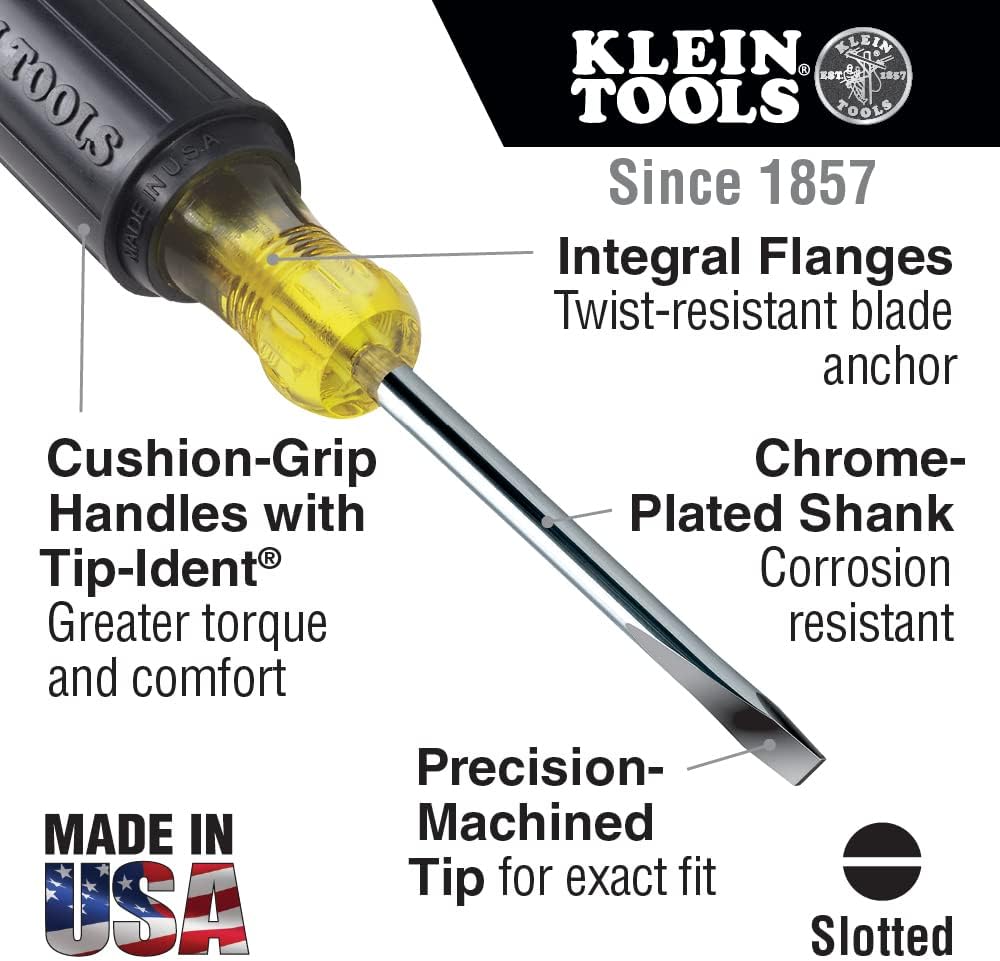Klein Tools 85742 Screwdriver Set, Made in USA, 3/16 Cabinet and #2 Phillips Precision Machined Tips, Cushion-Grip Handles, Round Shank, 2-Piece