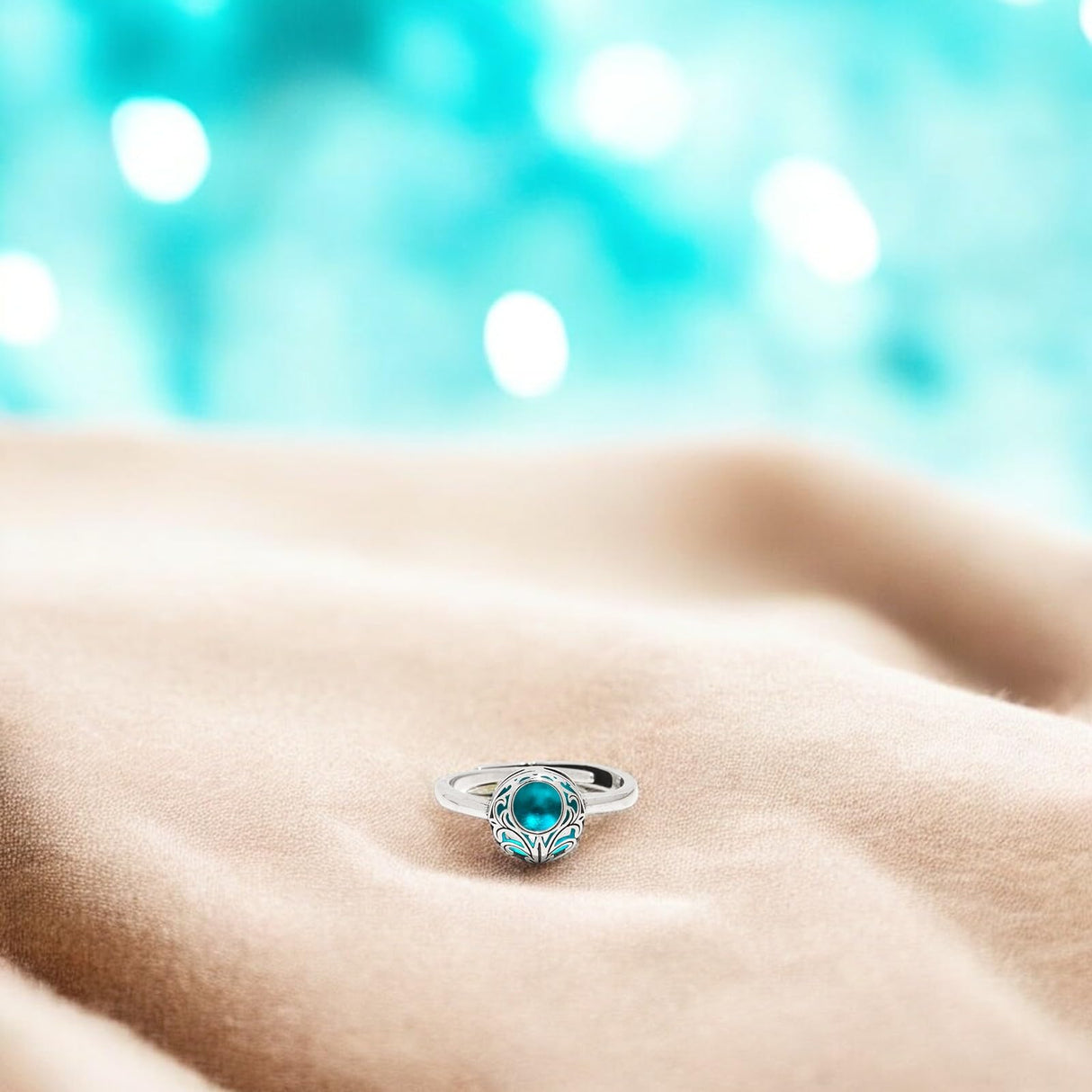 Bottled Up Designs Handmade Vintage Lace Adjustable Ring, Recycled Bottle Glass, Sterling Silver, Eco Friendly, Made in USA, Birthday Gifts, Mothers Day, Women, Anniversary (Mason Jar (Aqua))