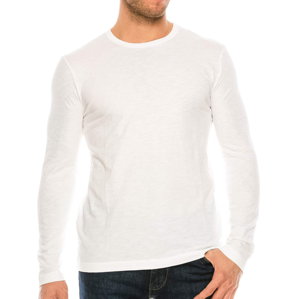 YURO-K Men's Binded Neck Premium Tri-Blend Classic Long Sleeve Crew Neck T-Shirt S-XX Large