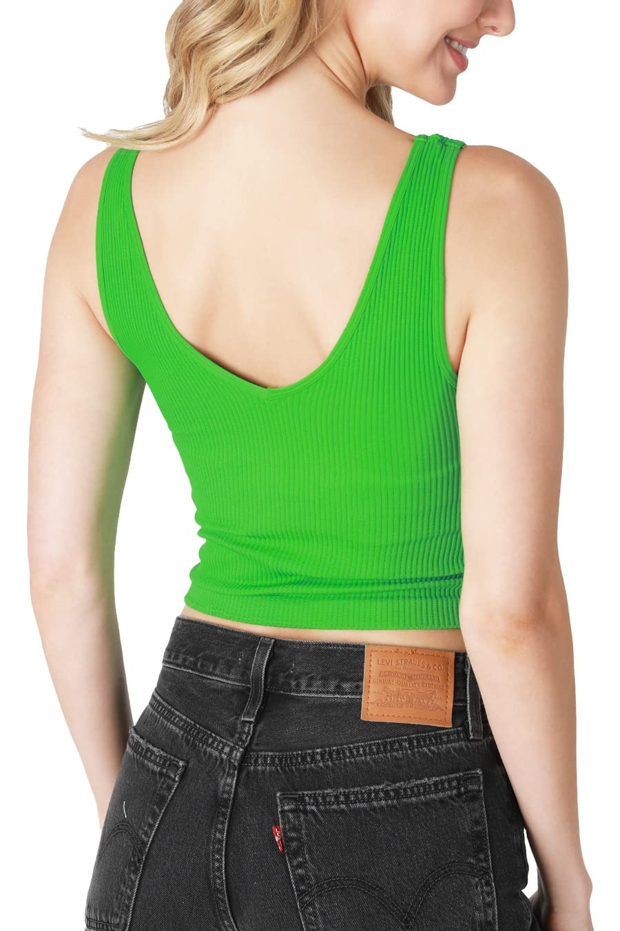 NIKIBIKI Women Seamless Reversible Ribbed Crop Top, Made in U.S.A, One Size