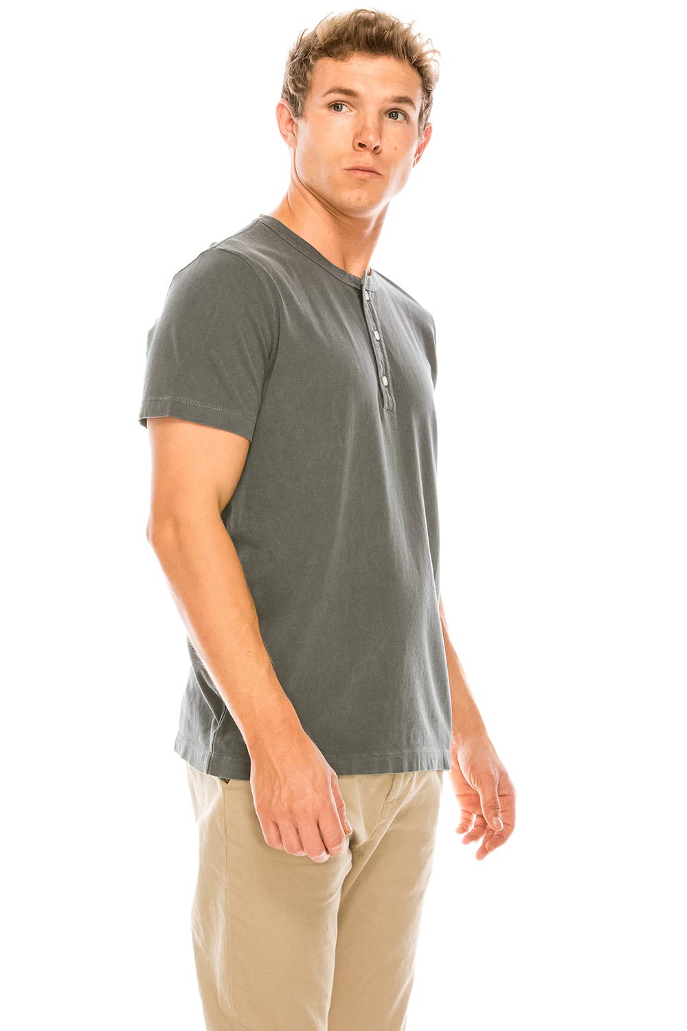 YURO-K Men's Garment Dyed Premium Cotton Classic Short Sleeve Henley with Binded Neck T-Shirt Small - 2X Large