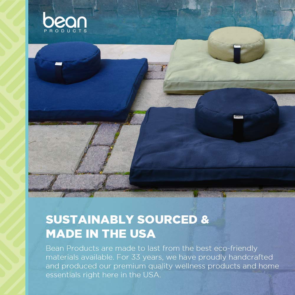 Bean's ZAFU + ZABUTON Meditation Set - OVAL Buckwheat Filled ZAFU Pillow + Large Cotton Filled ZABUTON Floor Pad - EARTH Cotton Canvas - Traditional Tibetan Zen Mindfulness Seat Kit - Made in USA