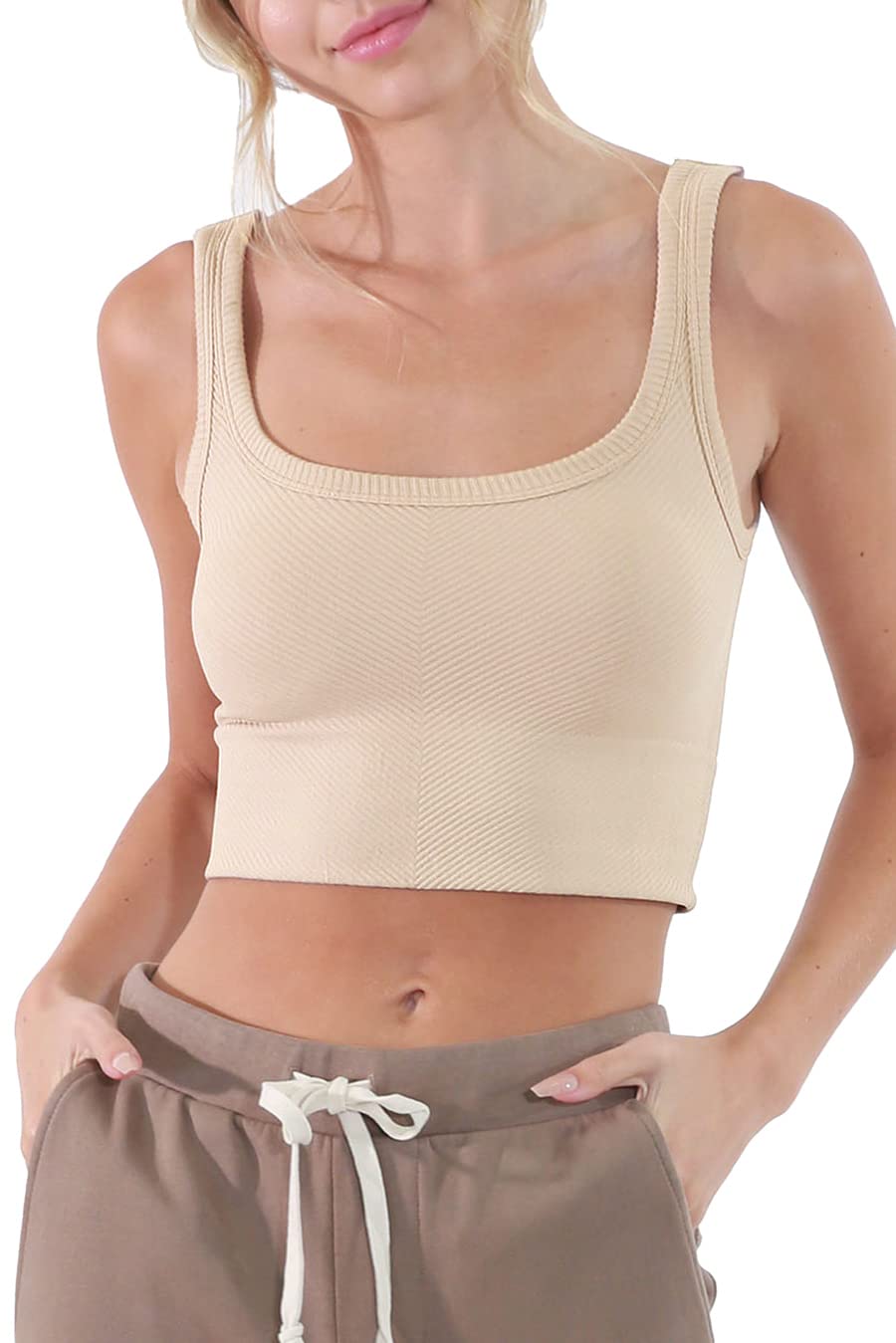 NIKIBIKI Women Seamless Chevron Ribbed Crop Top, Made in U.S.A, One Size