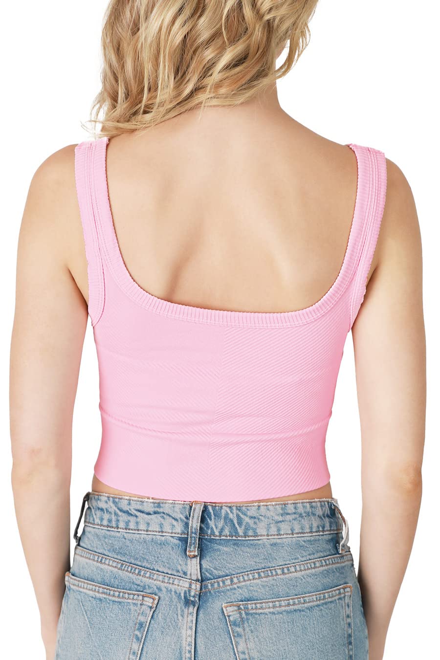 NIKIBIKI Women Seamless Chevron Ribbed Crop Top, Made in U.S.A, One Size