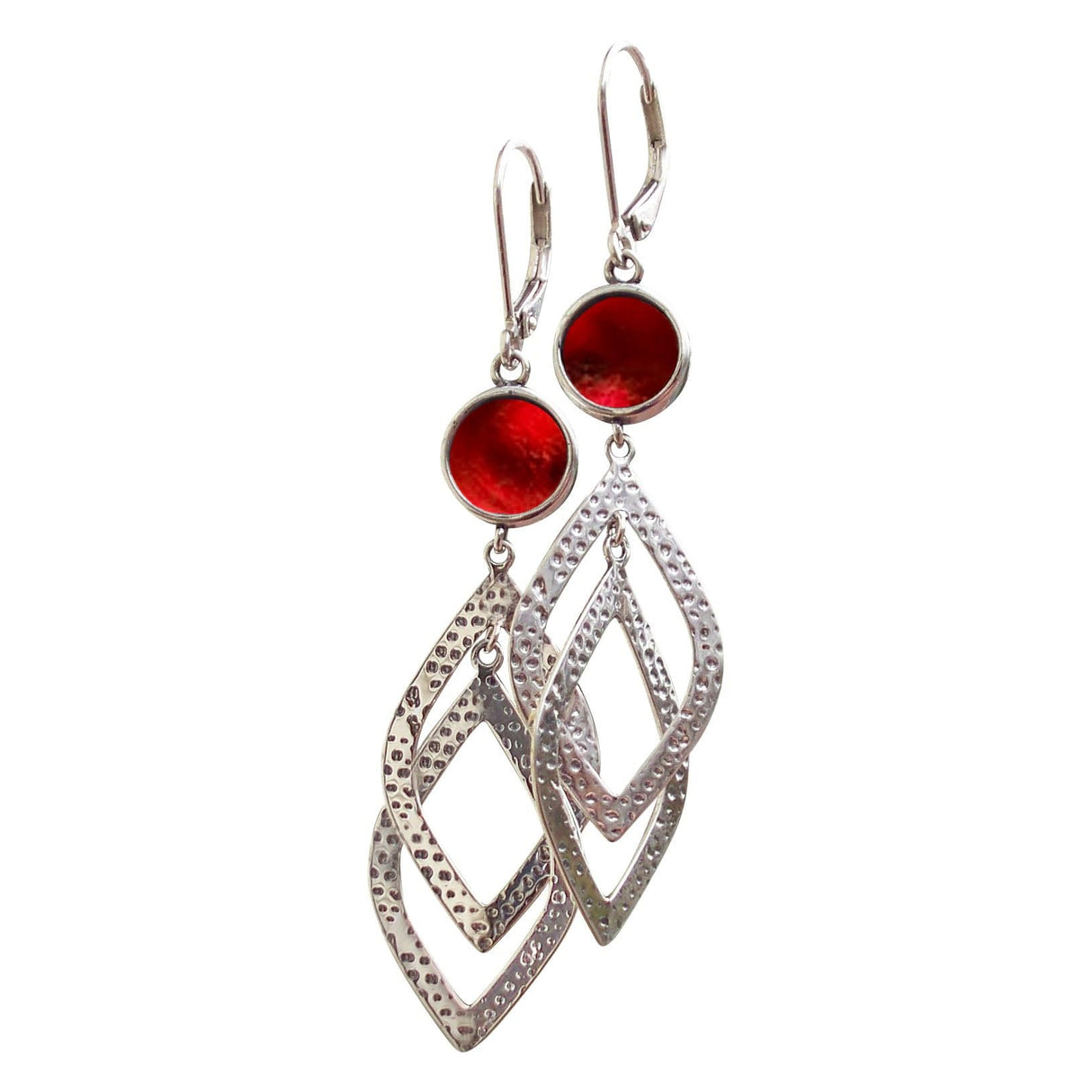 Bottled Up Designs Handmade Recycled Antique Glass and Sterling Silver Cascade Earrings (Olive Wine Bottle)