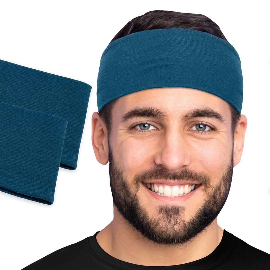Men's Cotton Headbands Sweatbands 3" Wide Sports Fitness Yoga Fashion Made in USA