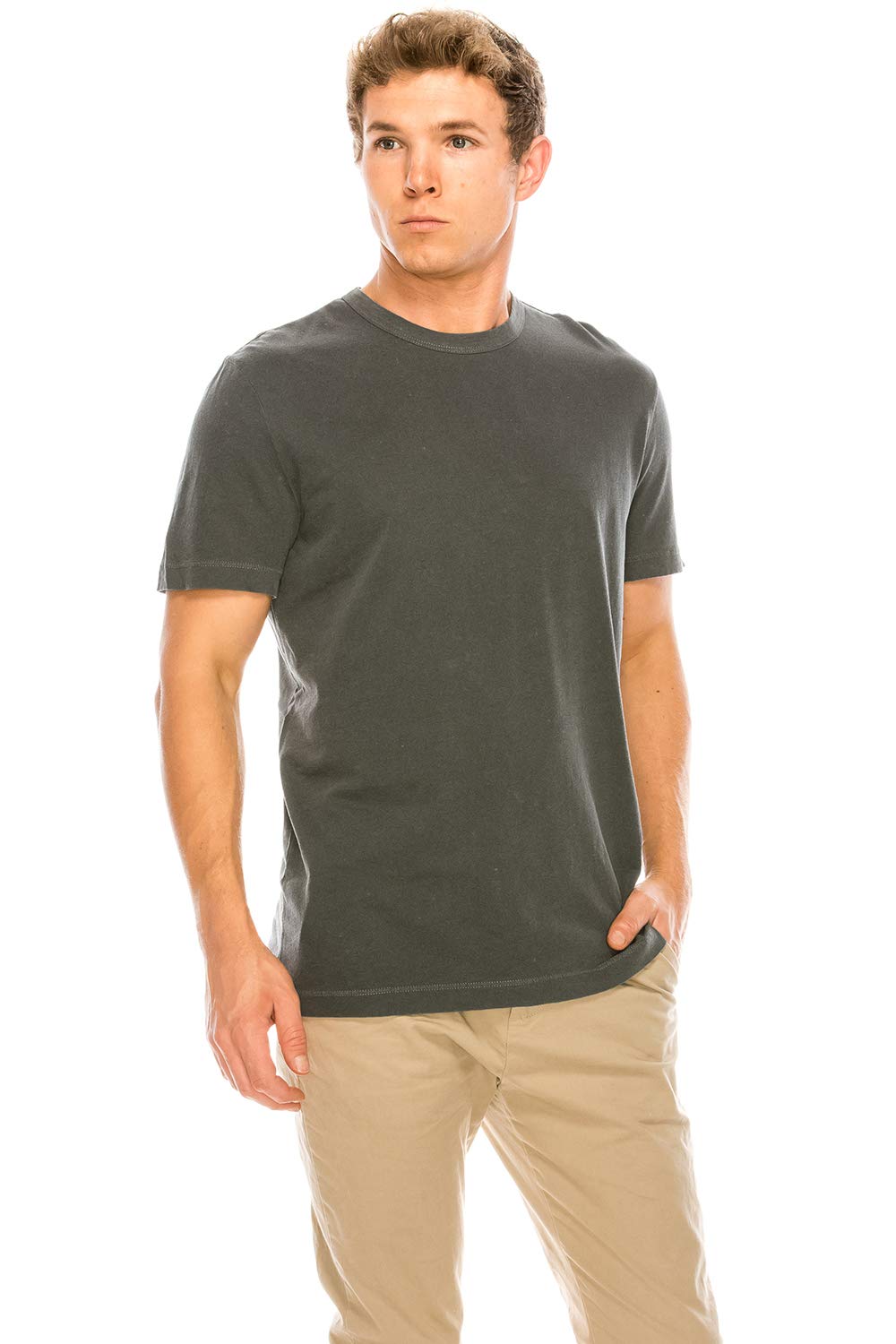 YURO-K Men's Premium Binded Neck Cotton Classic Short Sleeve Crew T-Shirt