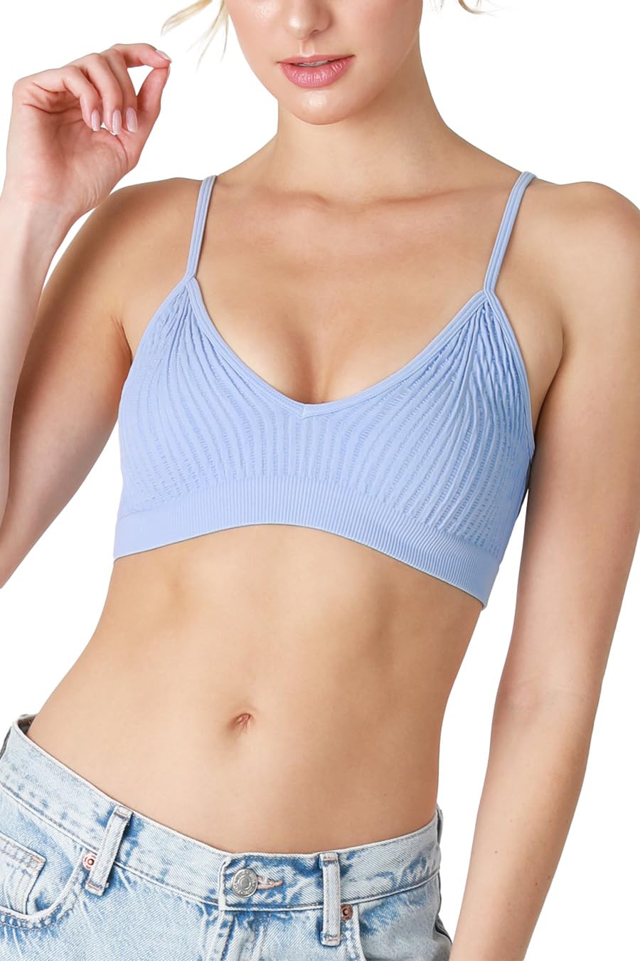 NIKIBIKI Women Seamless Ribbed V-Neck Bralette, Made in U.S.A, One Size
