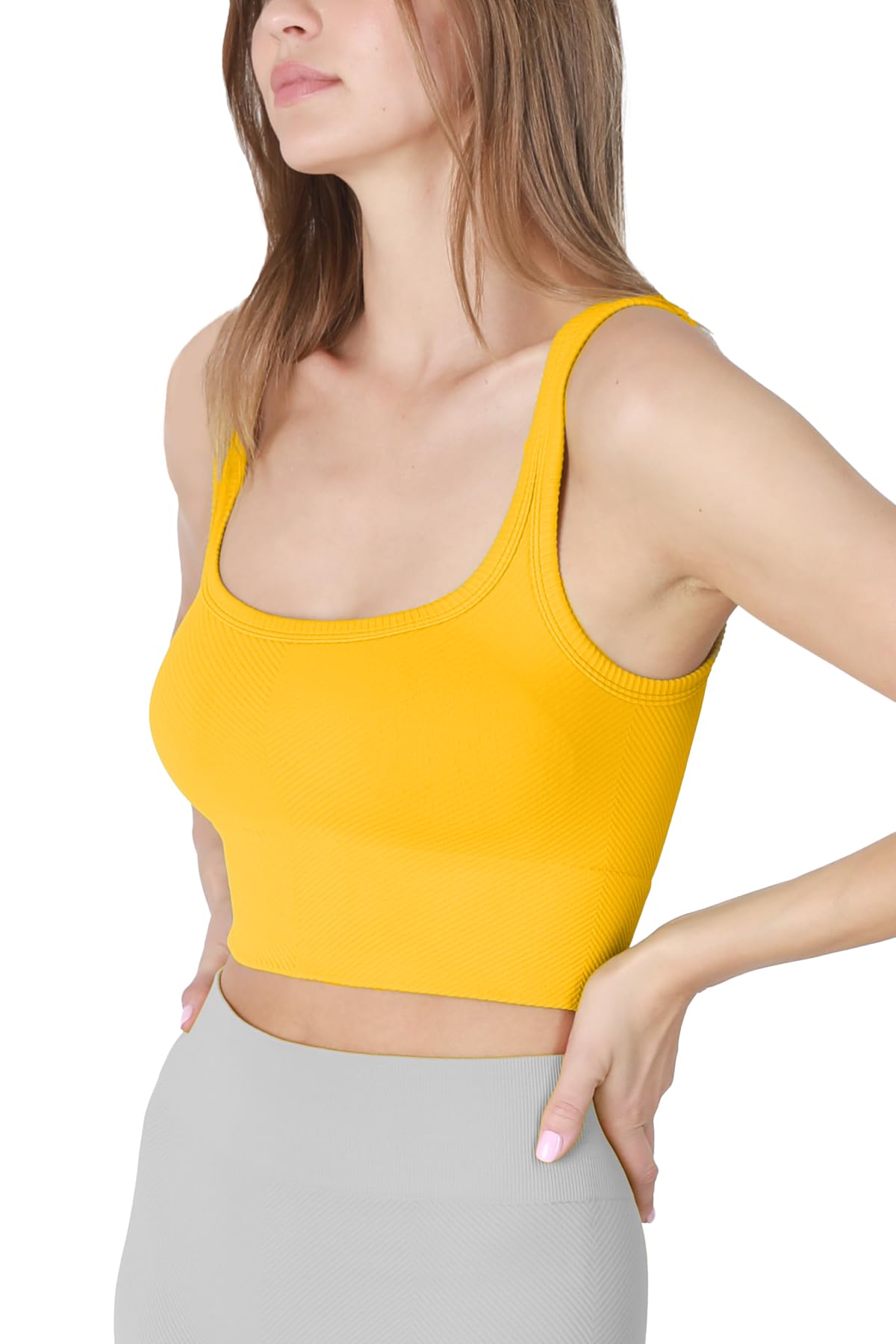 NIKIBIKI Women Seamless Chevron Ribbed Crop Top, Made in U.S.A, One Size