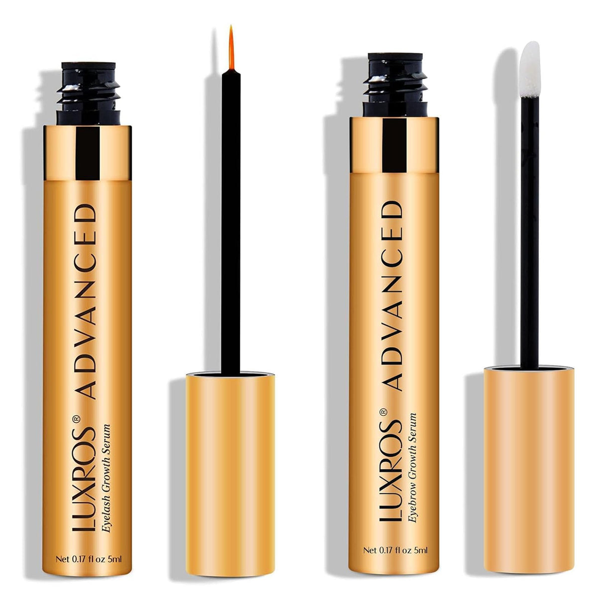 Plant-Based Lash & Brow Growth Serum Bundle: Eyelash Growth Serum 5ML + LUXROS Advanced Eyebrow Growth Serum 5ML - Thick, Strong Lashes & Brows - No Parabens - Made in USA