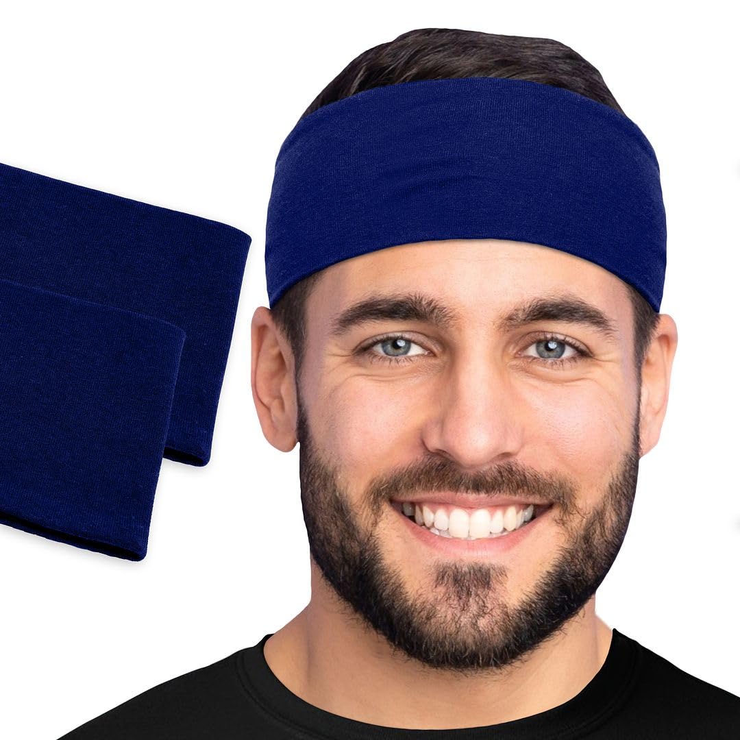 Men's Cotton Headbands Sweatbands 3" Wide Sports Fitness Yoga Fashion Made in USA
