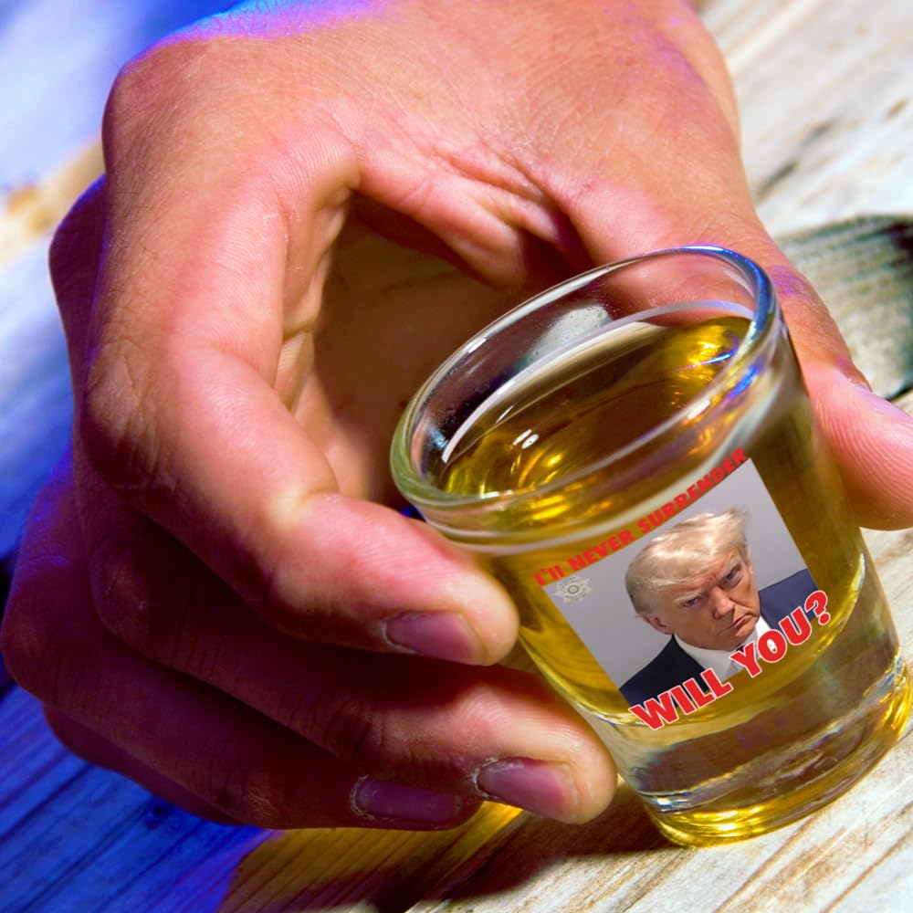 Trump Mugshot Shot Glass | Trump Lovers Gift | Gift for Him - Set of 4 (2 oz)