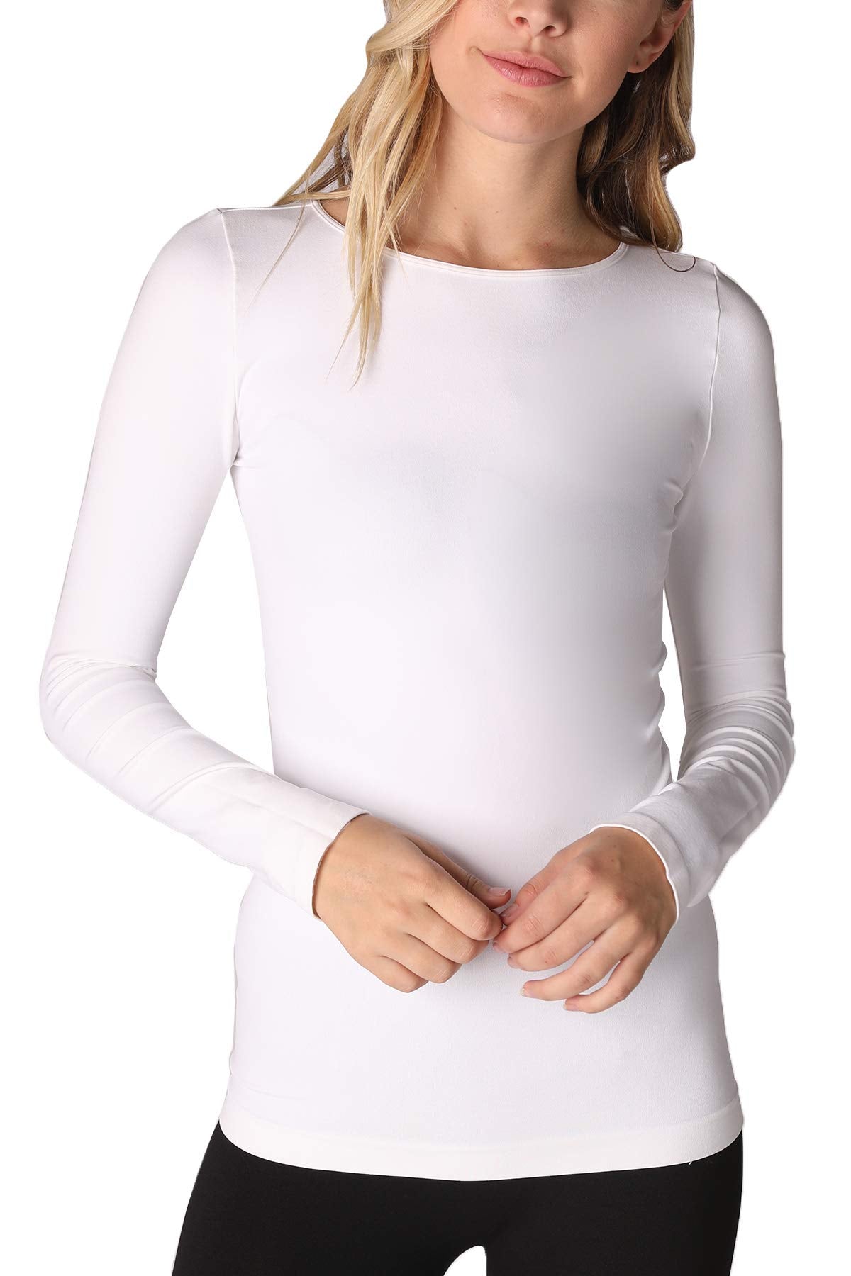 NIKIBIKI Women Seamless Long Sleeve Crew Neck Top, Made in U.S.A, One Size