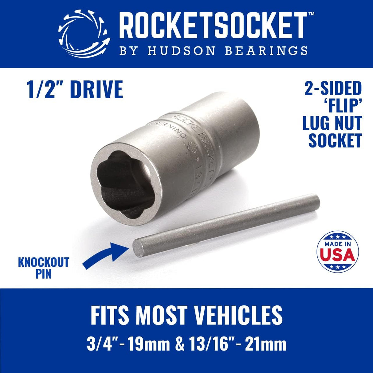 | 2-Sided ½” Drive Bolt Lug Nut Extractor Socket | RAZORGRIP Technology Extract Damaged Frozen Rusted Rounded-Off Lug Nuts and Wheel Bolts | Fit Standard Vehicles | Made in USA Steel