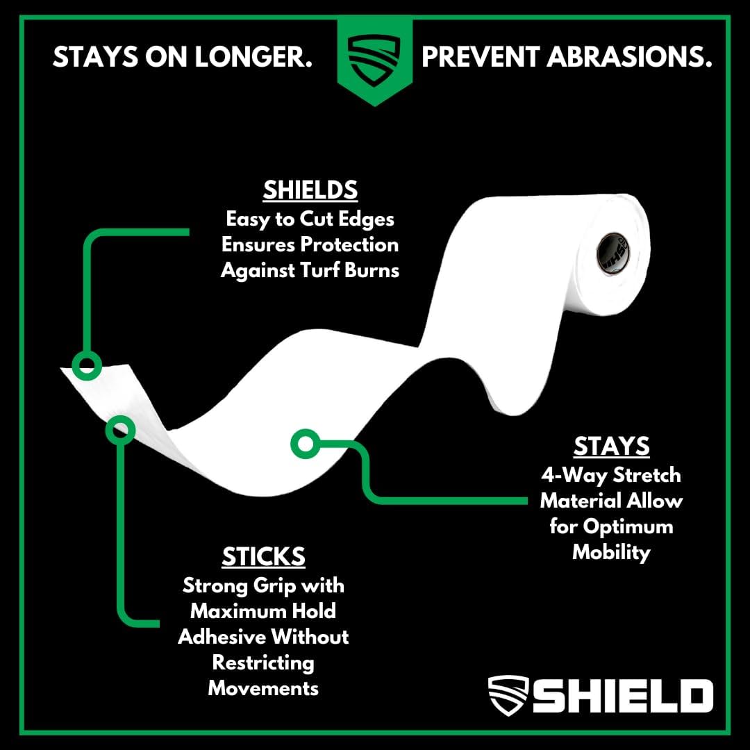 SHIELD Turf Tape Pro XL | Turf Tape for Arms Football - Made in USA - White, 4-Way Stretch, Waterproof, Long Lasting 4 in x 30 ft + SHIELD | 3 Pack Athletic Tape (White)
