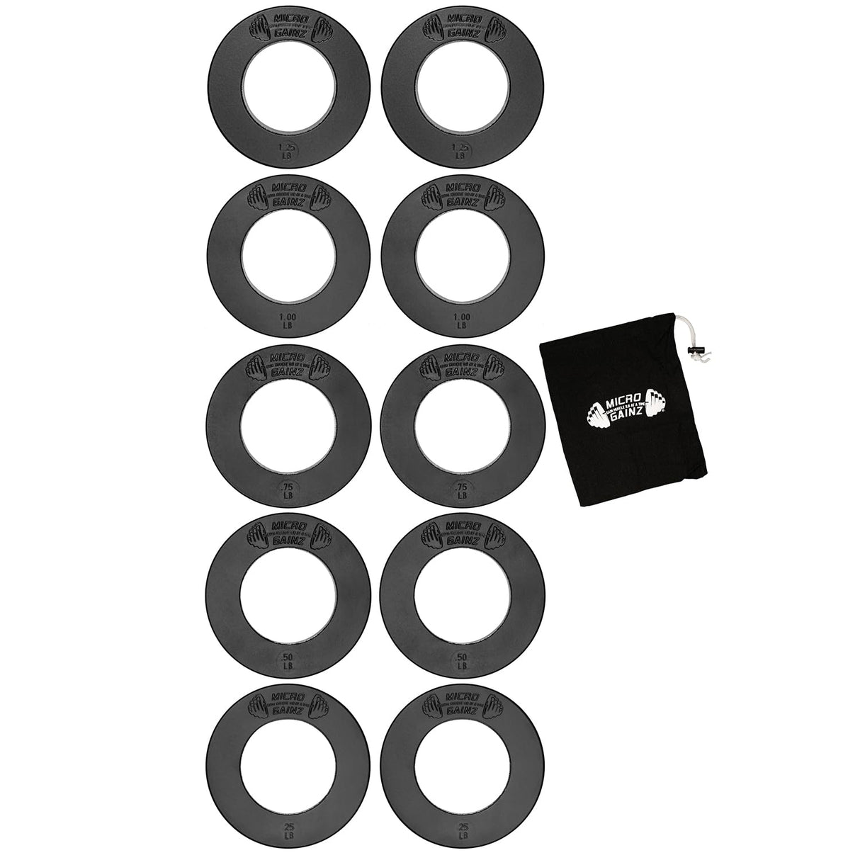 Micro Gainz Olympic Fractional Weight Plates Set, 10 Piece Olympic Weight Plates Set with Bag, Designed for Olympic Barbells for Strength Training and Micro Loading, Made in USA
