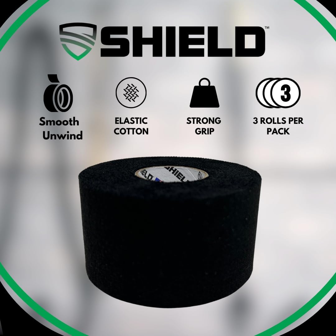SHIELD | 3-Pack Black Athletic Tape – 1.5 Inches x 15 Yards - Made in USA, Easy Tear, Rigid, Very Strong. First aid, Injury- Athletic, Medical,Therapy Trainers