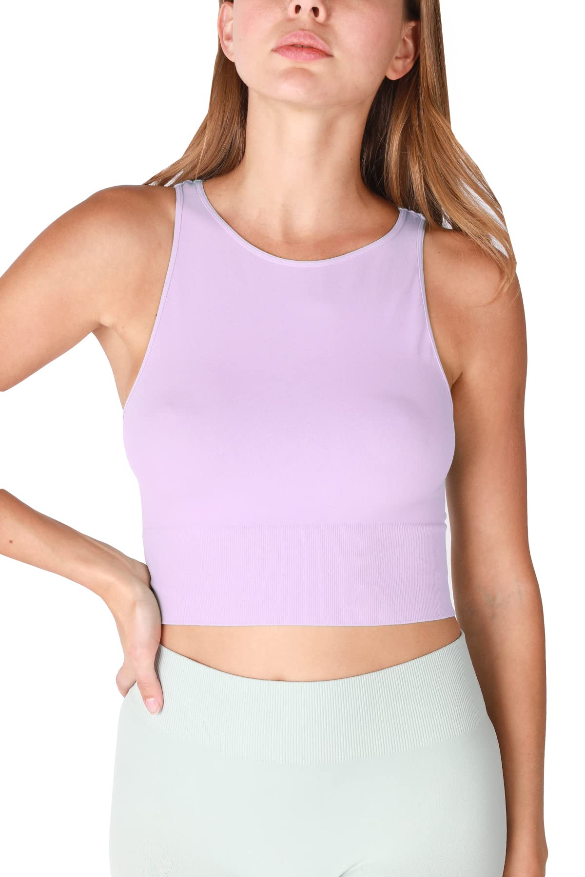 NIKIBIKI Women Seamless Solid High Neck Crop Top, Made in U.S.A, One Size