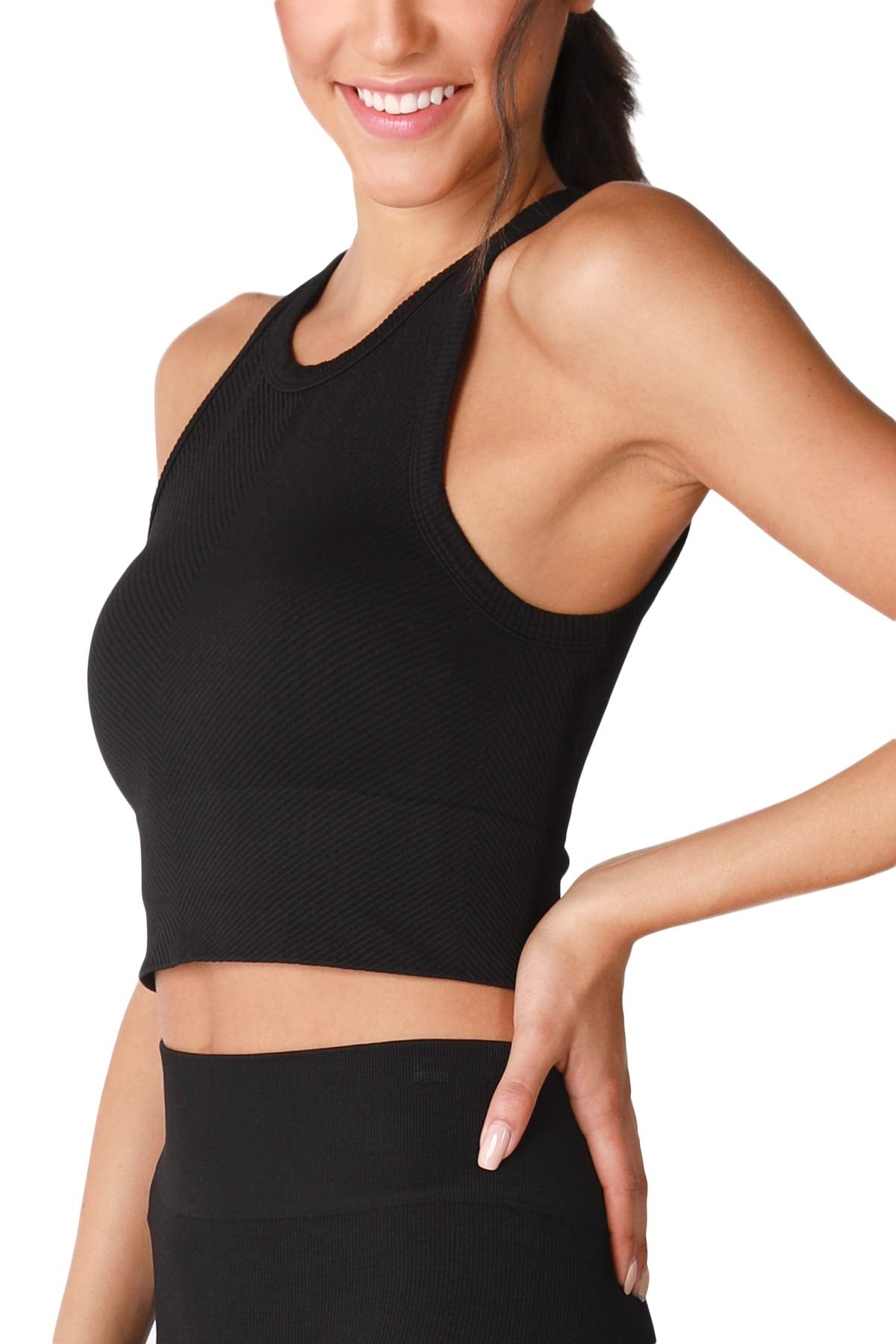 NIKIBIKI Women Seamless Chevron High Neck Crop Top, Made in U.S.A, One Size