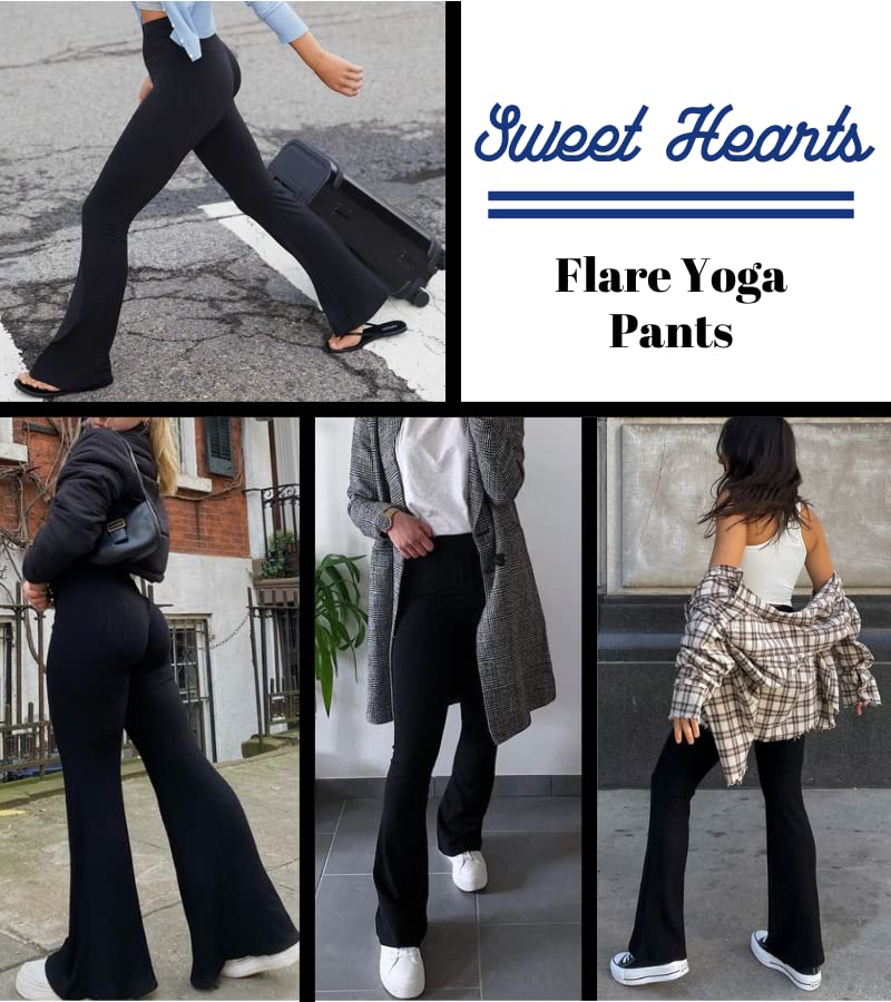 Sweet Hearts Flare Yoga Pants for Women- High Waisted Bootcut Leggings Casual Stretchy Palazzo Wide Leg Pants Made in USA