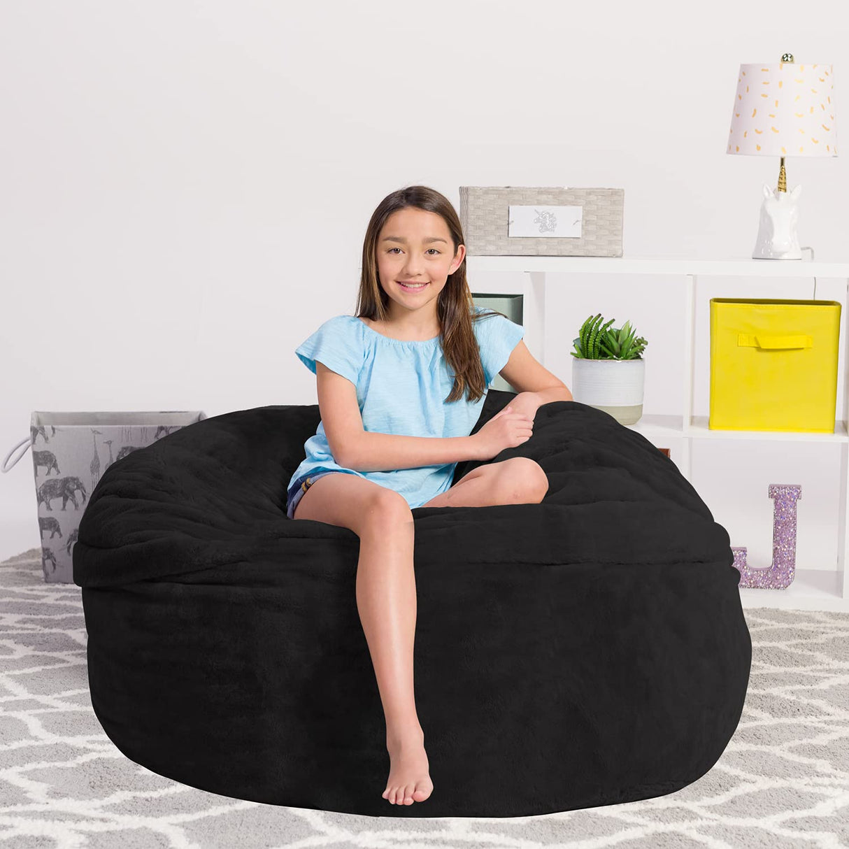 Chill Sack Bean Bag Chair: Giant 5' Memory Foam Furniture Bean Bag - Big Sofa with Soft Micro Fiber Cover - Black
