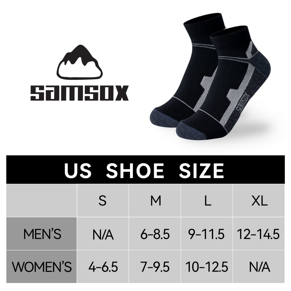SAMSOX 2-Pair Merino Wool Ankle Running Hiking Socks, Made in USA Cushioned Sport Socks for Men & Women (Moab Quarter)