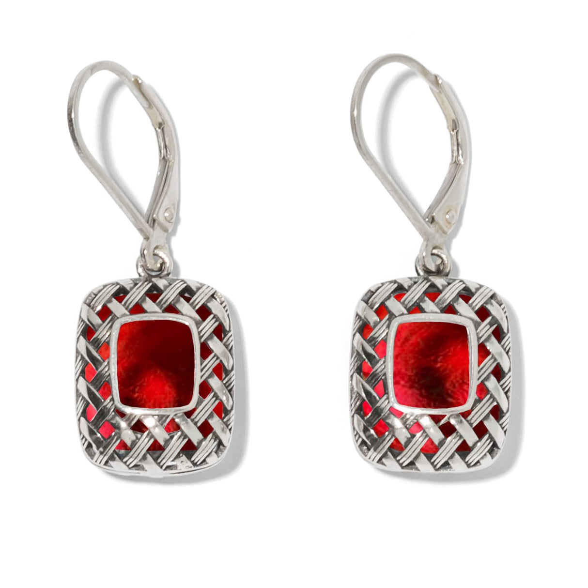 Bottled Up Designs Handmade Vintage Quilted Square Leverback Earrings, Sterling Silver, Eco Friendly, Made in USA, Birthday Gifts, Mothers Day, Women (Cobalt)