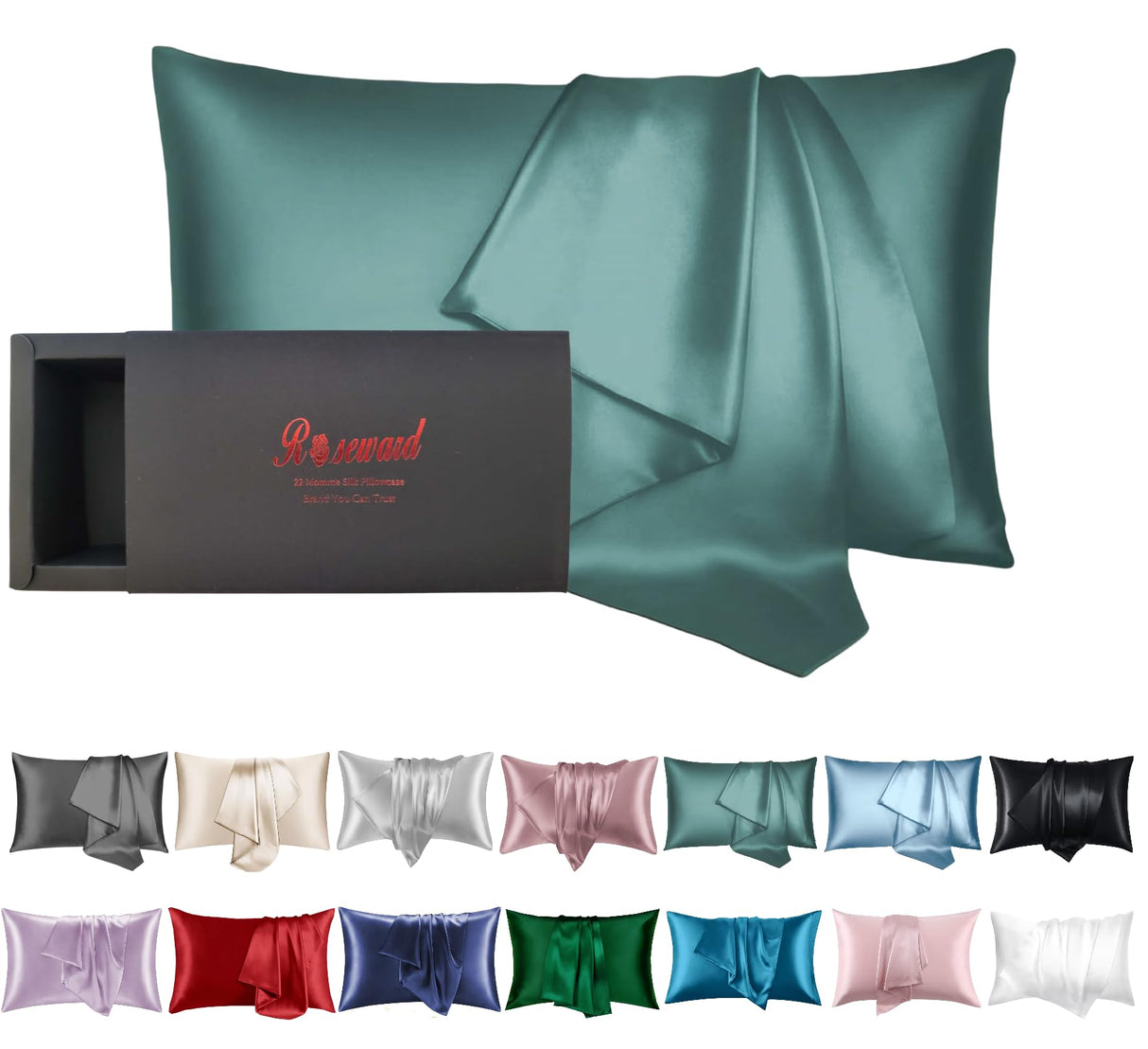 Oeko-TEX Certified Mulberry Silk Pillow Cases Green for Christmas Made in USA, 100% Silk Pillowcase with Zipper, 6A Grade 22 Momme Pure Silk Gift Set, 1 Pcs 20"x30" (Queen, Emerald)