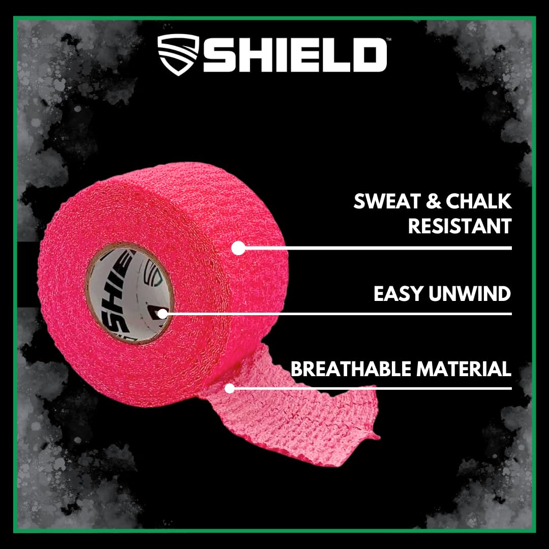 SHIELD | Weightlifting Tape - Made in USA, Hook Grip, Cross-Training, WOD Grip Tape 3-Pack– Durable, Non-Slip, Comfortable Stretchy Athletic Tape – Thumb, Wrist, Finger Protection (Pink)