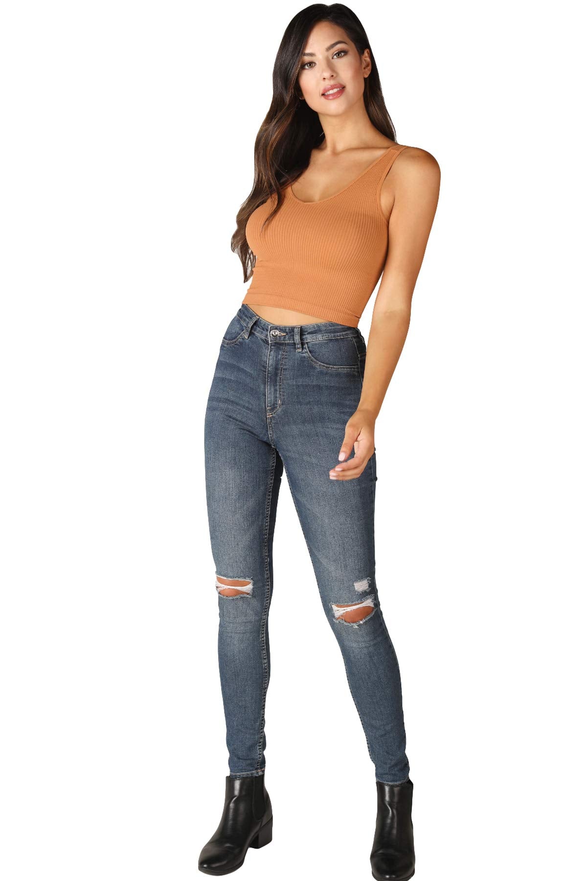 NIKIBIKI Women Seamless V-Neck Ribbed Crop Top, Made in U.S.A, One Size