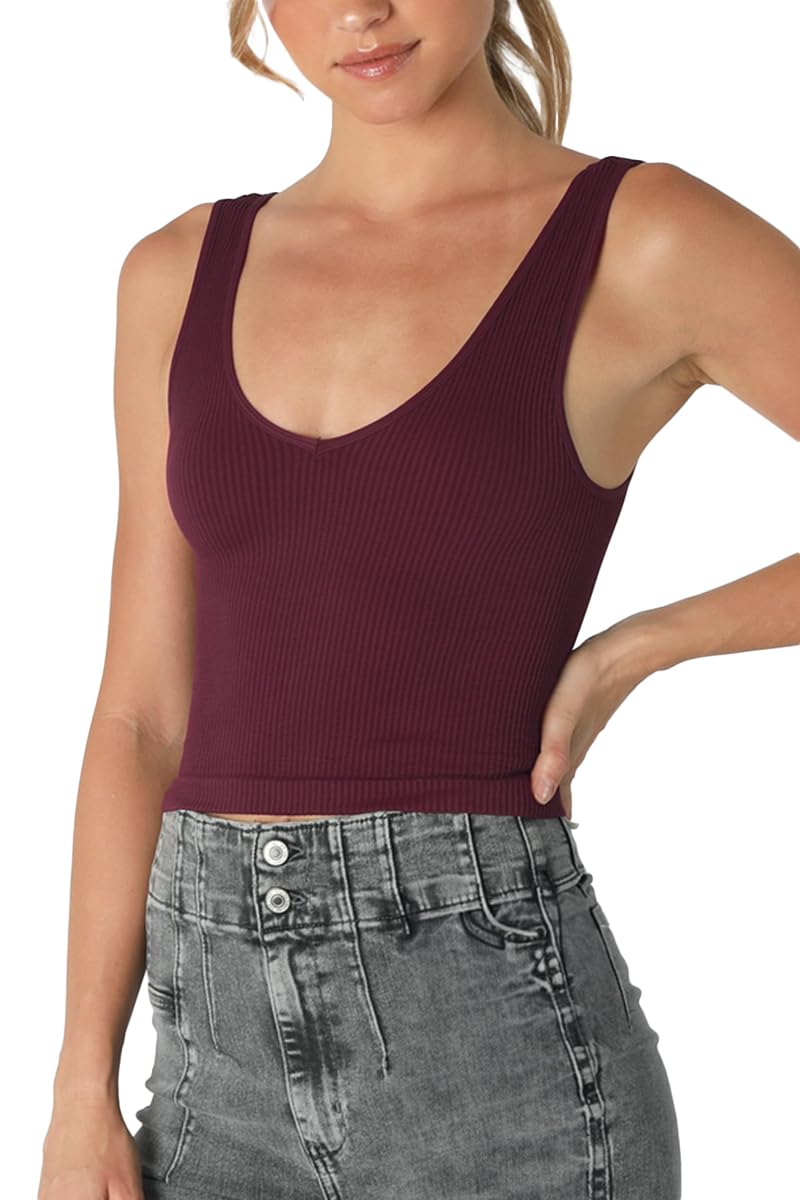 NIKIBIKI Women Seamless V-Neck Ribbed Crop Top, Made in U.S.A, One Size