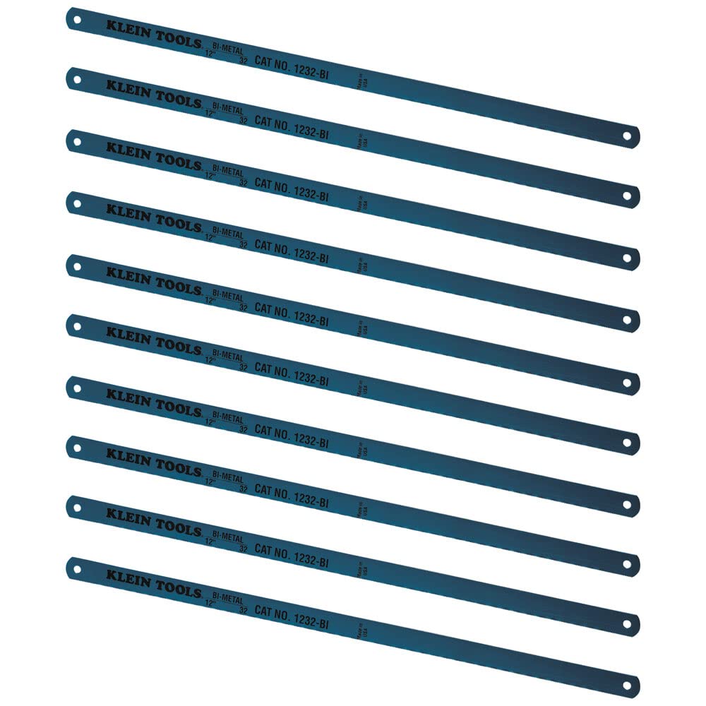Klein Tools 1232BI-P Hacksaw Blades, Bi-Metal Replacement Blades 32 TPI, 12-Inch, 10-Pack, Made in USA