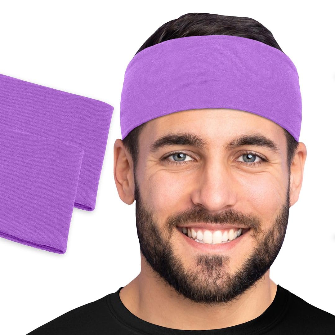 Men's Cotton Headbands Sweatbands 3" Wide Sports Fitness Yoga Fashion Made in USA