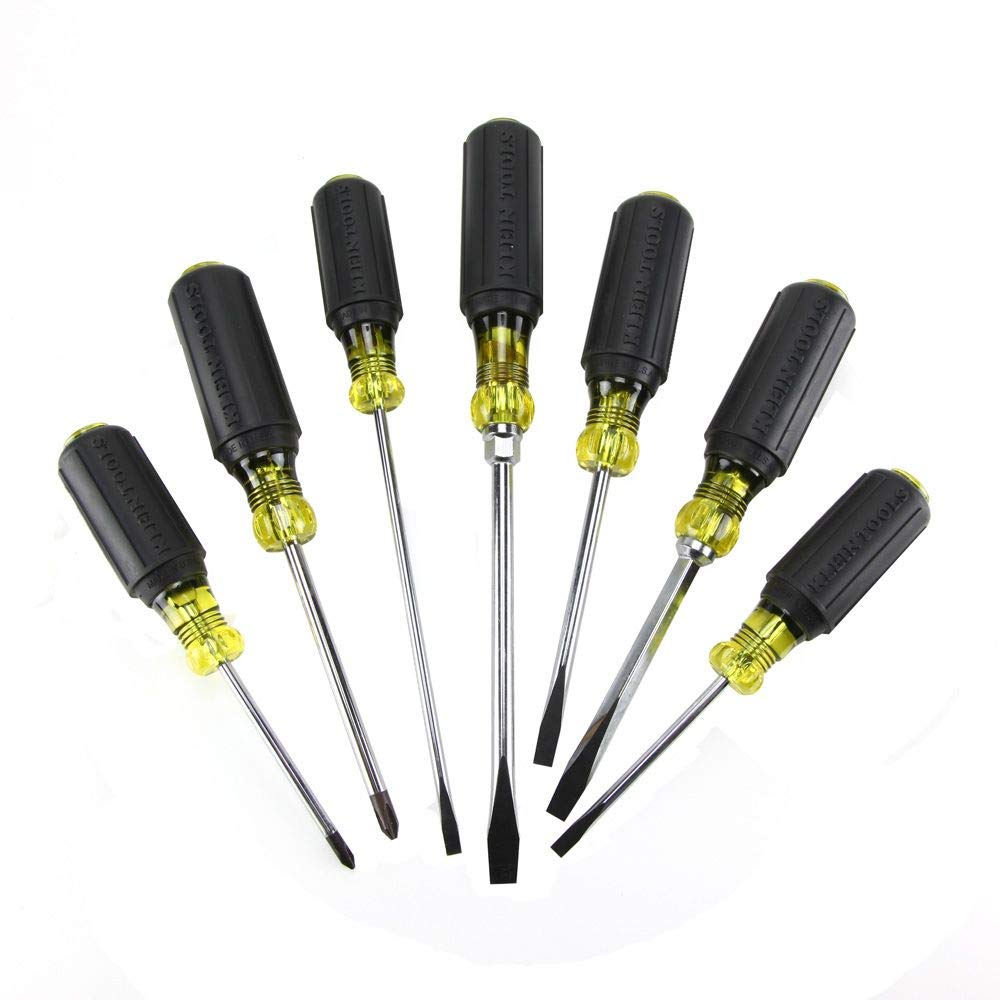 Klein Tools 85076 Screwdriver Set, Made in USA, Slotted and Phillips Screwdrivers with Non-Slip Cushion-Grip Handles and Tip-Ident, 7-Piece