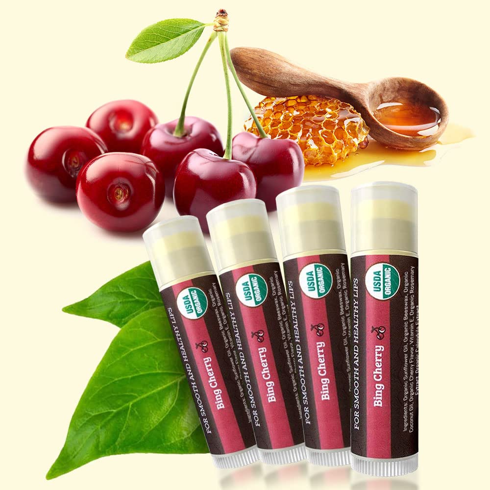 USDA Organic Lip Balm 6-Pack by Earth's Daughter Stocking Stuffers - Fruit Flavors, Beeswax, Coconut Oil, Vitamin E - Best Lip Repair Chapstick for Dry Cracked Lips - Moisturizing Lip Care